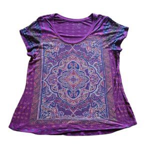 Lucky Brand Top Shirt Womens Size 1X Pink Mandala Boho Stretchy Casual Basic